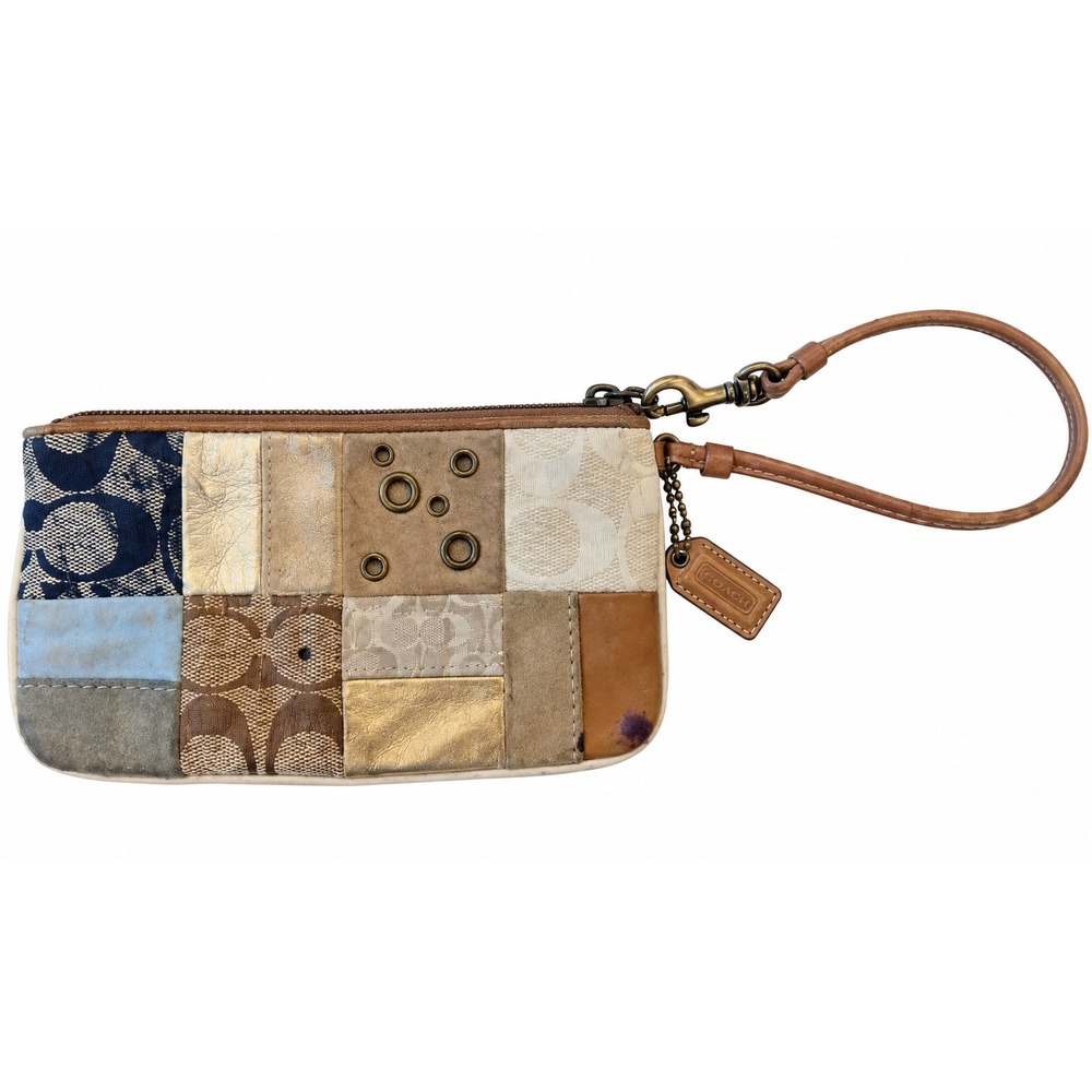 Coach Vintage Y2K Patchwork Wristlet Signature Jacquard Suede Leather Grommet
